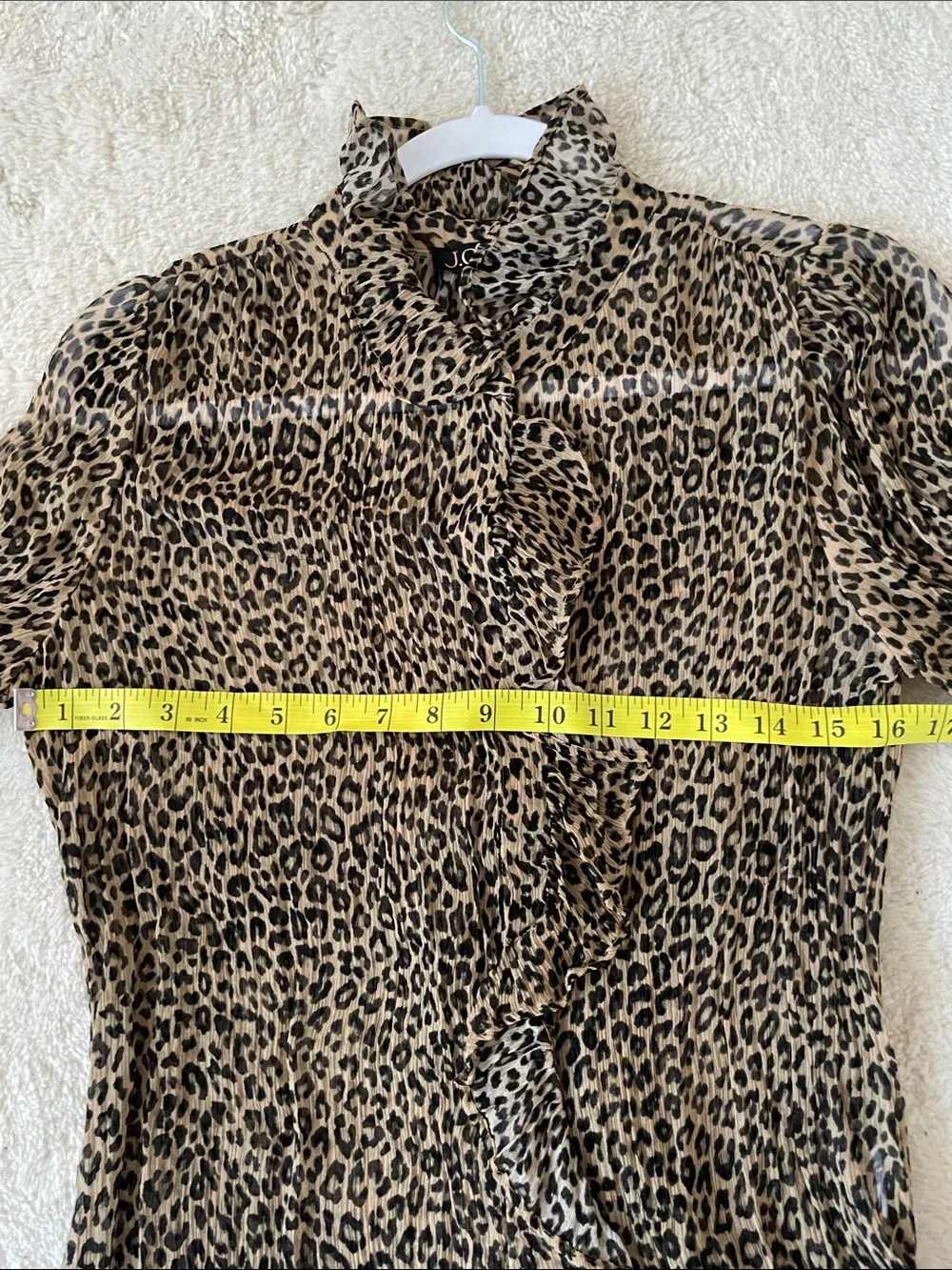 J Crew Leopard-Print Ruffle Front Blouse in Brown and Black Silk sheer
